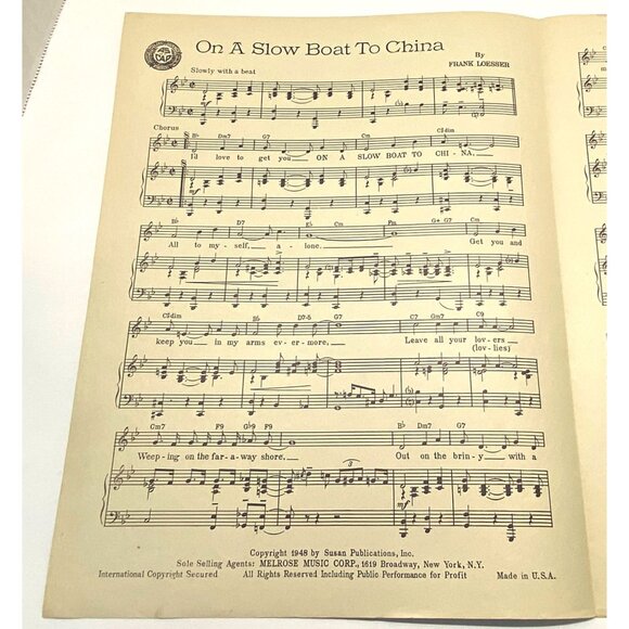 On a Slow Boat to China Piano Sheet Music Vintage Frank Loesser 1948 - Picture 2 of 6